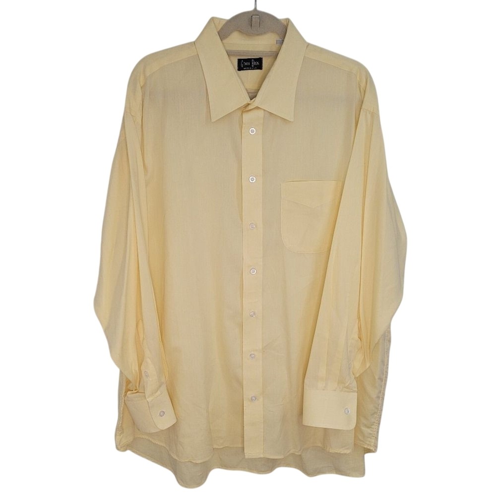 Gitman Bros Mens Yellow Cotton Long Sleeve Button Down Dress Shirt 19-35 USA XXL